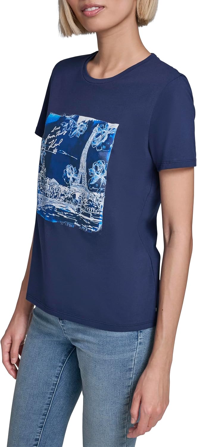 Karl Lagerfeld Women's Short Sleeve Crew Neck Logo T-Shirt