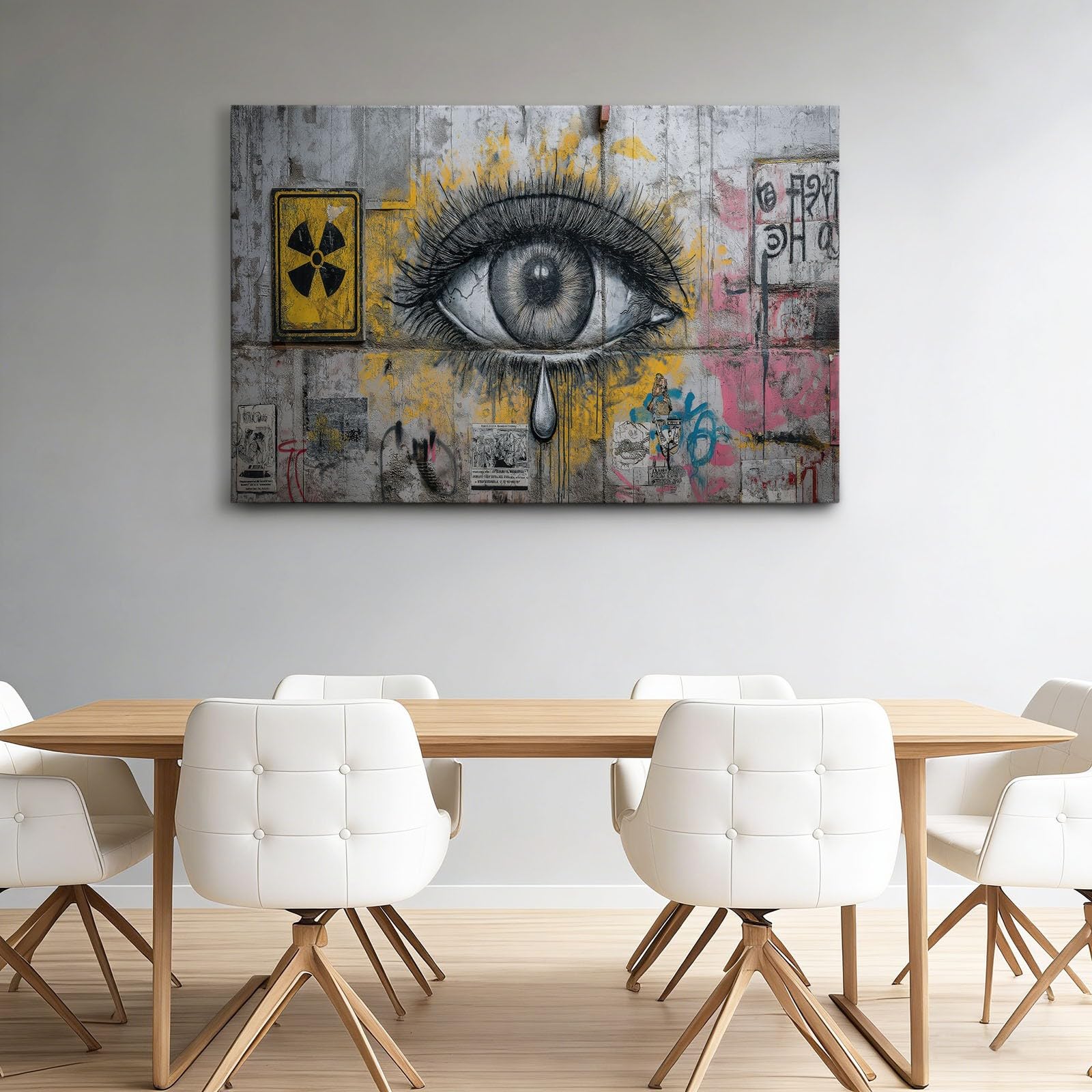 Graffiti Eye Canvas Wall Art, stampe su tela retrò City Street per soggiorno, camera da letto, ufficio, grigio impermeabile immagini da parete per bagno, 99 x 50 cm, senza cornice