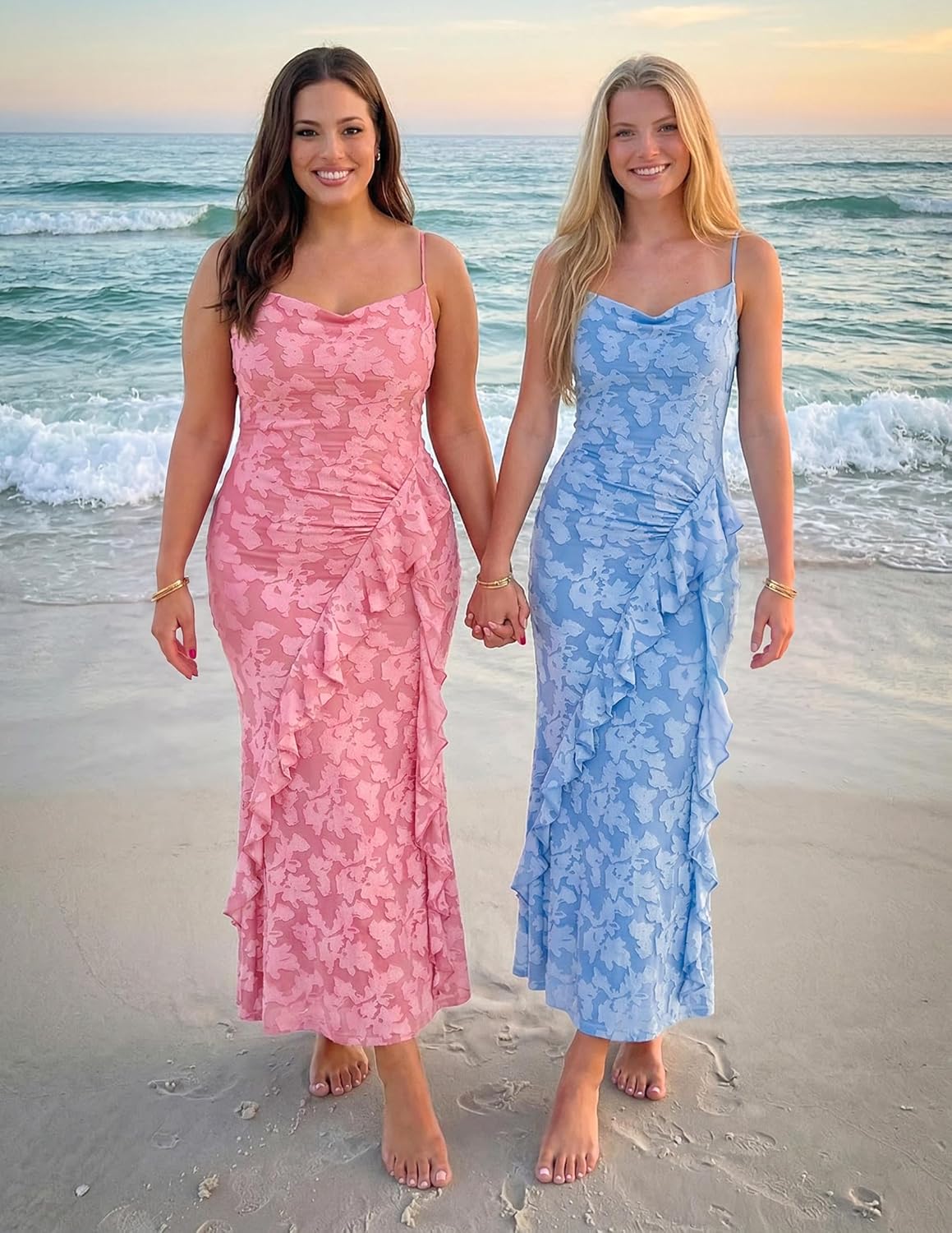 ZESICA Women's Summer Floral Sleeveless Bodycon Dress 2026 Square Neck Ruched Wedding Guest Party Maxi Dresses
