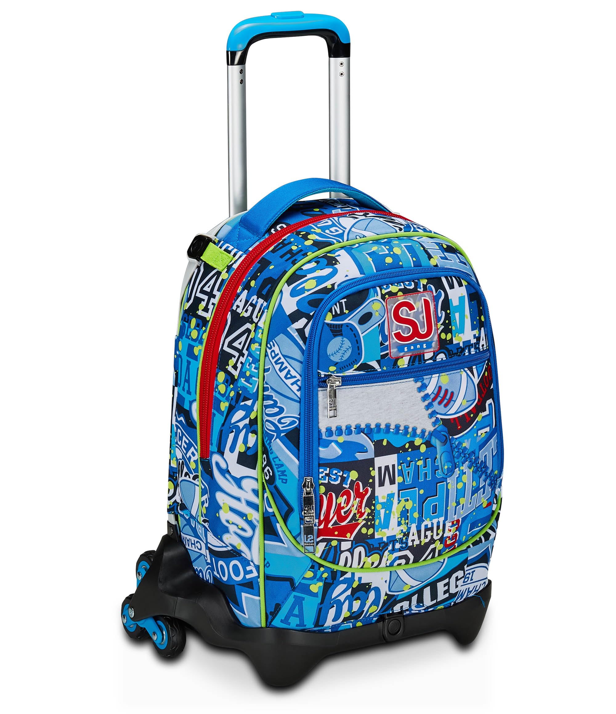 SJ Gang Trolley Scuola Jack 3 Ruote, Blu, RealBasket, 3 in 1, Triplo Uso, Zaino Con Carrello Sganciabile, Tasca Porta Borraccia e Crossover System, Scuola Elementare, Bambino