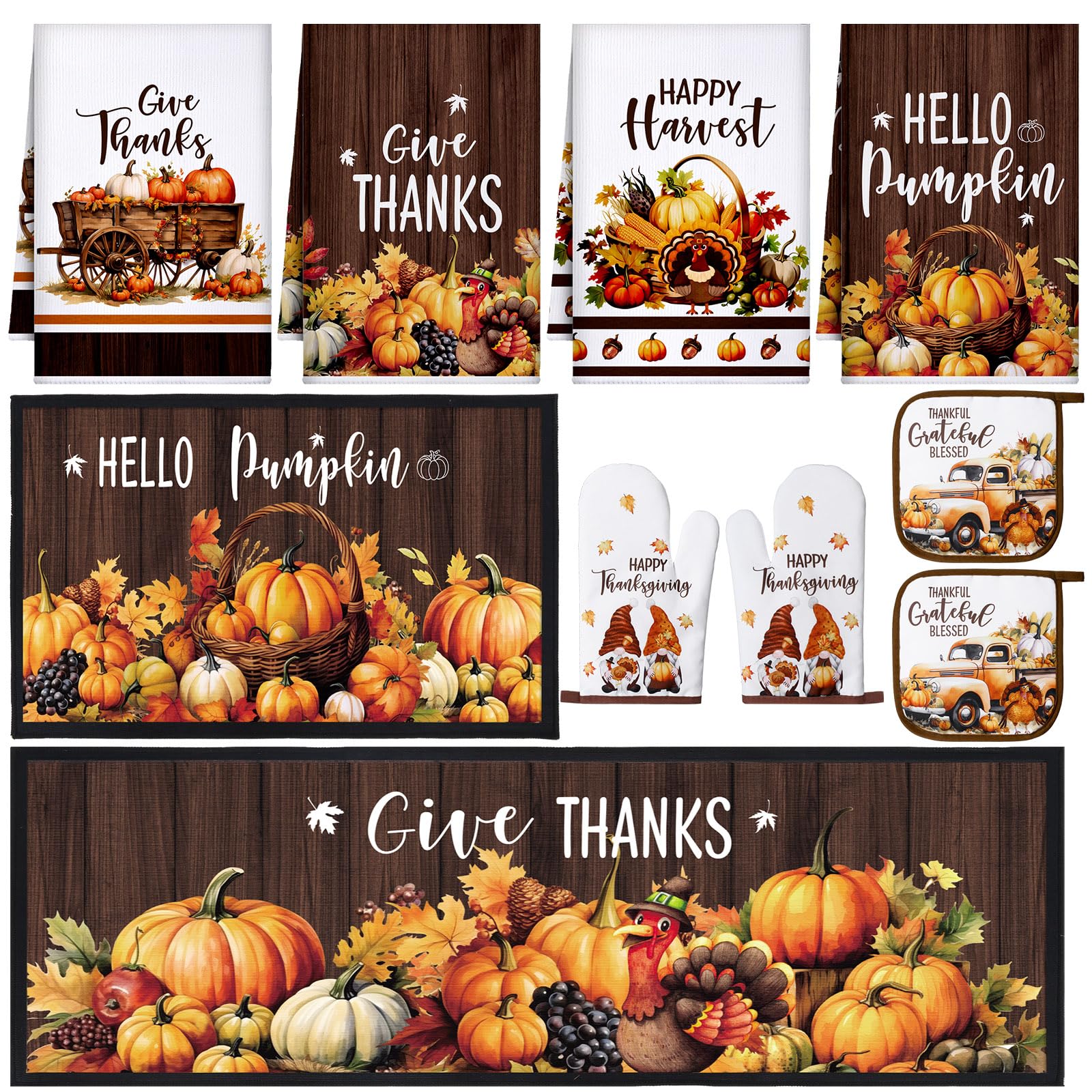 Fall Pumpkin Kitchen Decor Set - 10 Pcs -16