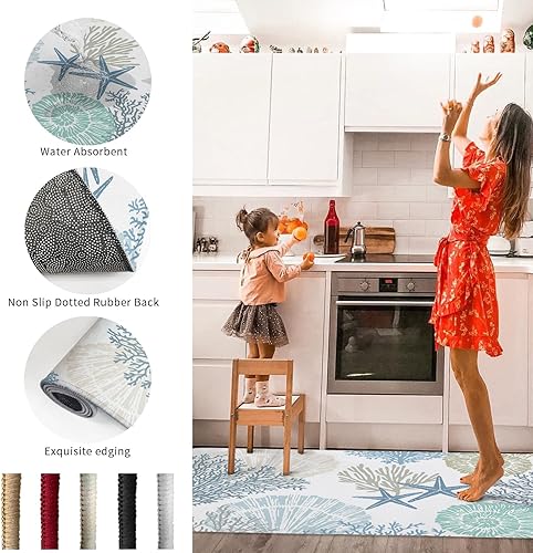 Miniatura 6 de 1 alfombra de camino de cocina antideslizante, lavable, tapete de bienvenida geométrico moderno y geométrico para verano, playa, playa, playa,