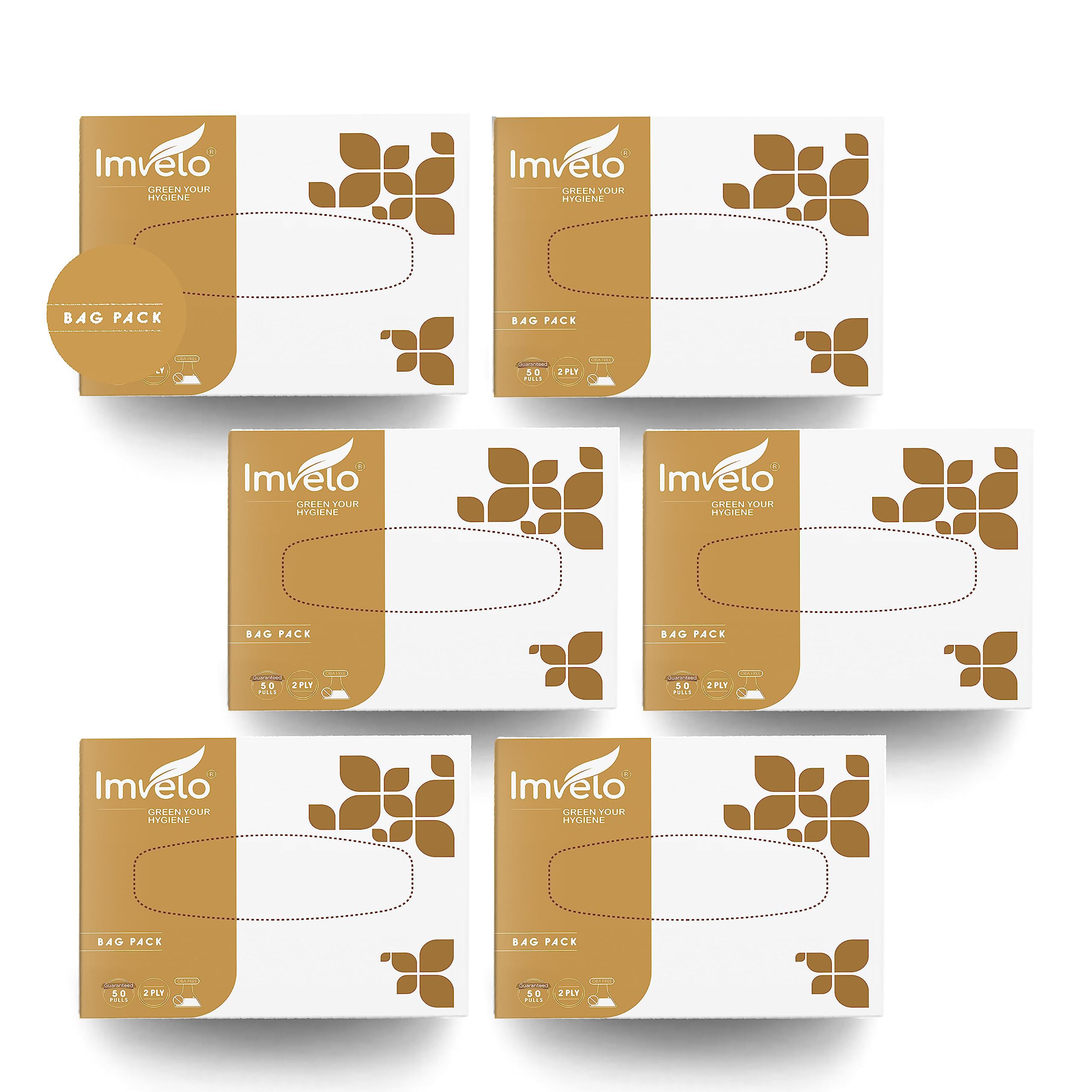 Imvelo 2 Ply Facial Tissue Paper Box - 300 Pulls (50 Pull Each, Pack of 6) Soft, Highly Absorbent, 100% Virgin Paper, OBA-Free Tissue Napkins, Face Tissue Box for Travelling, Dry Wipes For Women & Men