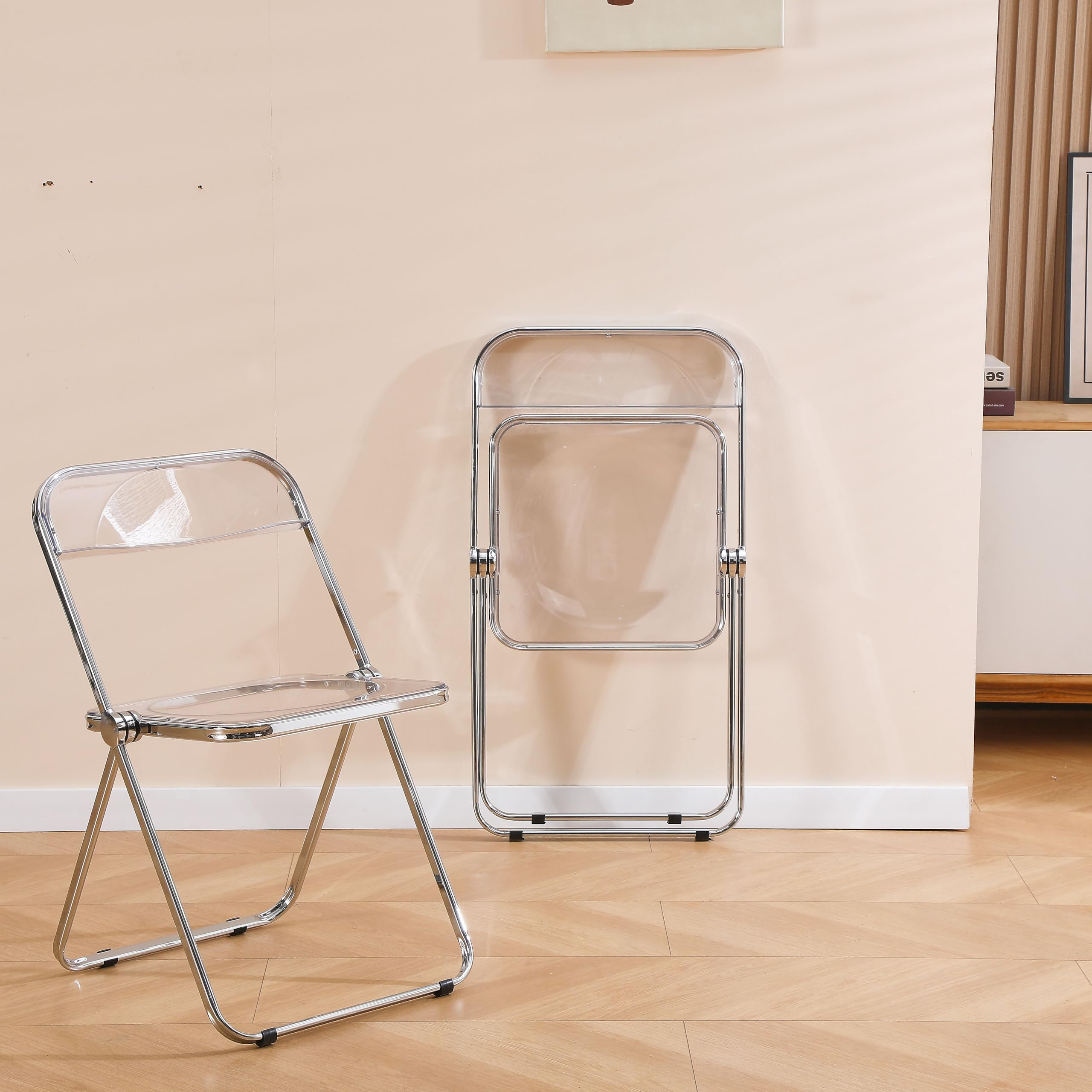 Silla Plegable Transparente, diseño Moderno - Estructura cromada - Adecuada para Comedor, salón, cristalina, Transparente, 48 x 48 x 76 cm