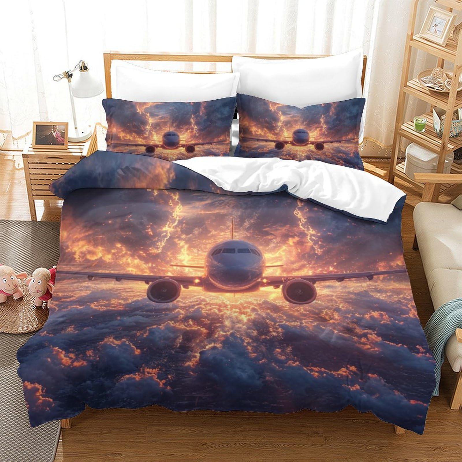 Housse de couette avion 3D King 220x240cm en microfibres