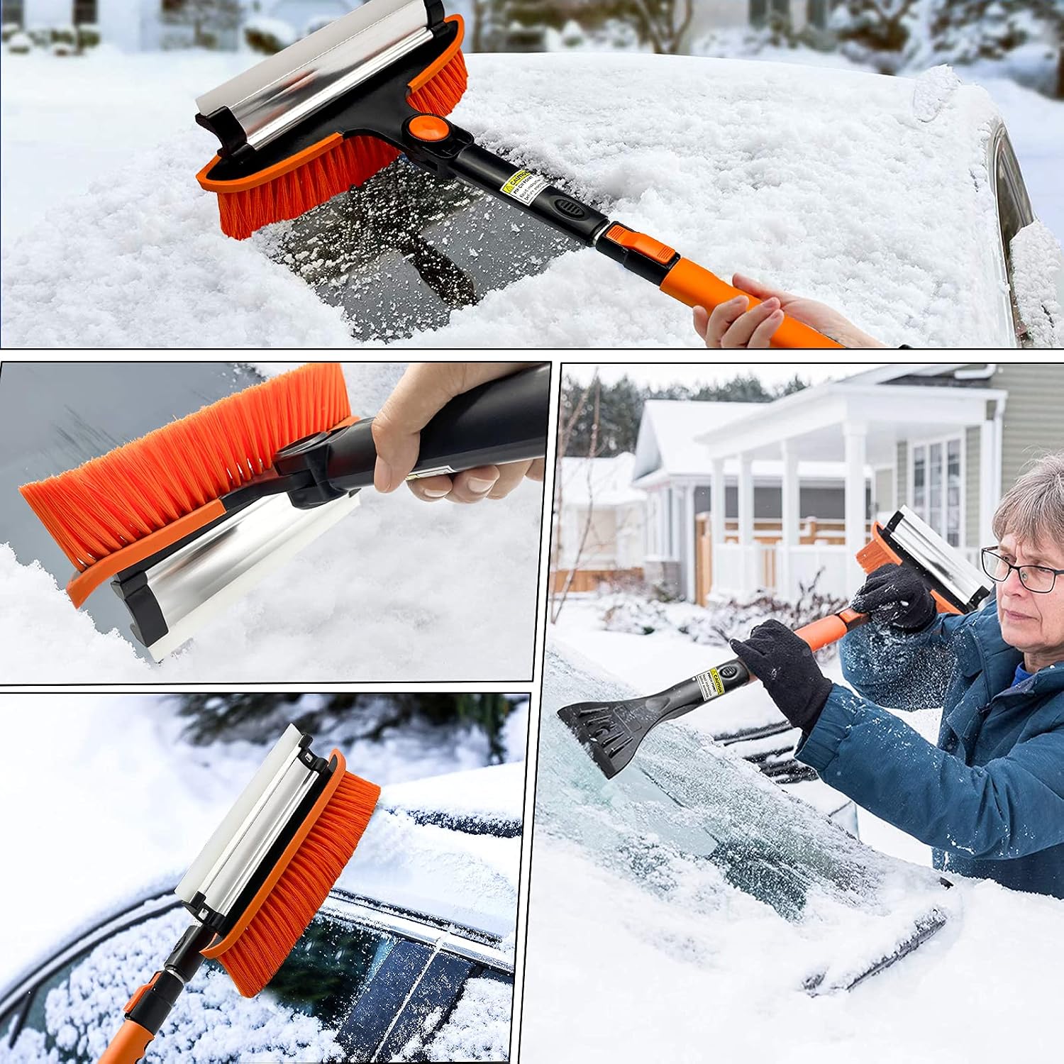 Tenozek 37.5" Extendable Snow Brush and Ice Scrapers for Car Windshield Snow Scraper for Car with Squeegee Telescoping Handle 270° Pivoting Brush Head Snow Ice Remover Snow Broom Cars Trucks SUVs