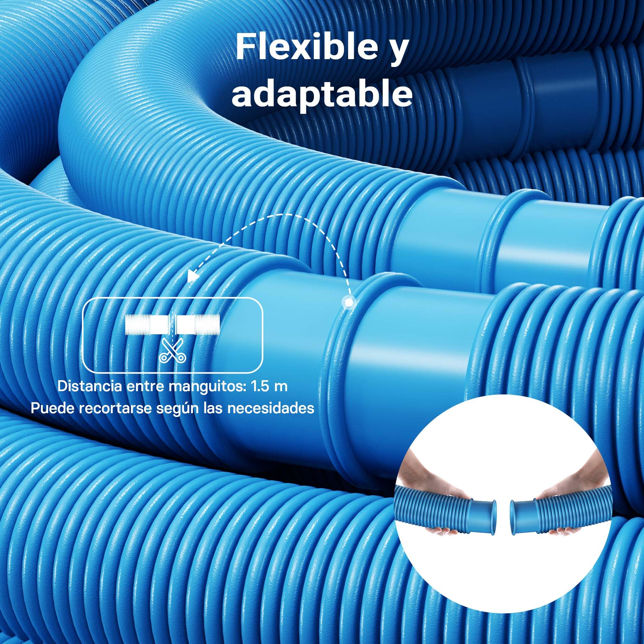 WilTec Manguera de Piscina 30 m ⌀32 mm 165 g/m Azul con Manguitos, Manguera de Bomba para Piscinas, Tubo de aspiración, Manguera Solar