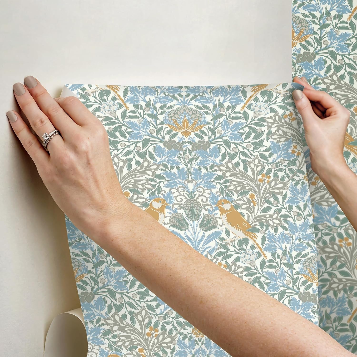 RoomMates Garden Aviary Sky Blue Peel and Stick Wallpaper, RMK12754PLW