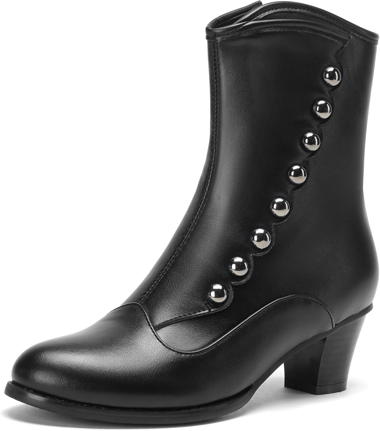 LanreyTaley Women's Victorian Ankle Boots Suede Booties Vintage Chunky Heel Cute Dress Shoes