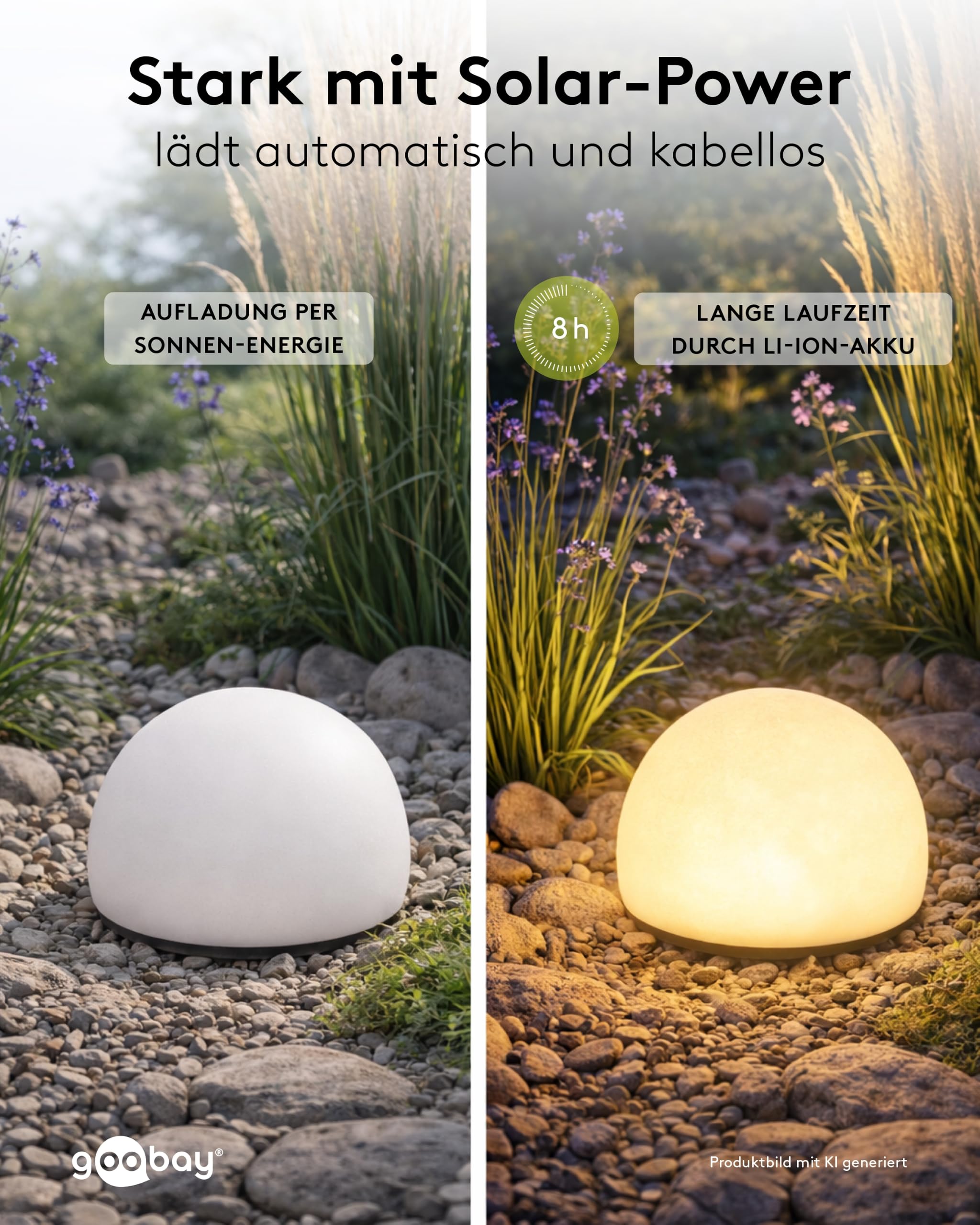 goobay Zestaw 2 x solarnych kulek LED 20 cm - RGB do użytku na zewnątrz, odporna na warunki atmosferyczne, dekoracyjna lampa solarna na taras, balkon, do ogrodu, 10 trybów oświetlenia i szpikulec