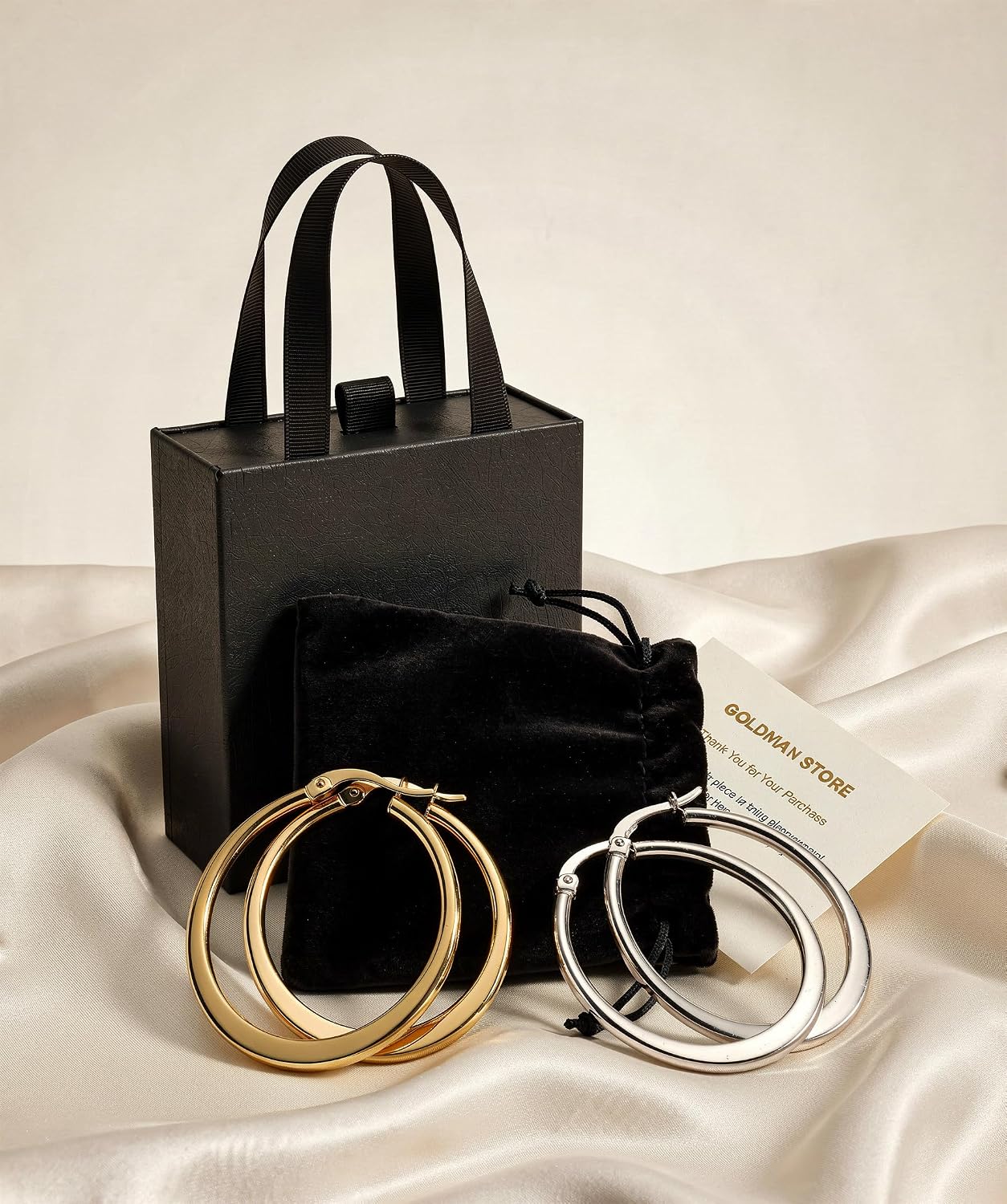 14K Gold Hoop Earrings for Women, 2 Pairs Set, Waterproof & Hypoallergenic, Yellow & White Gold Hoop Earrings for Sensitive Ears, Classic Shiny Lightweight Jewelry