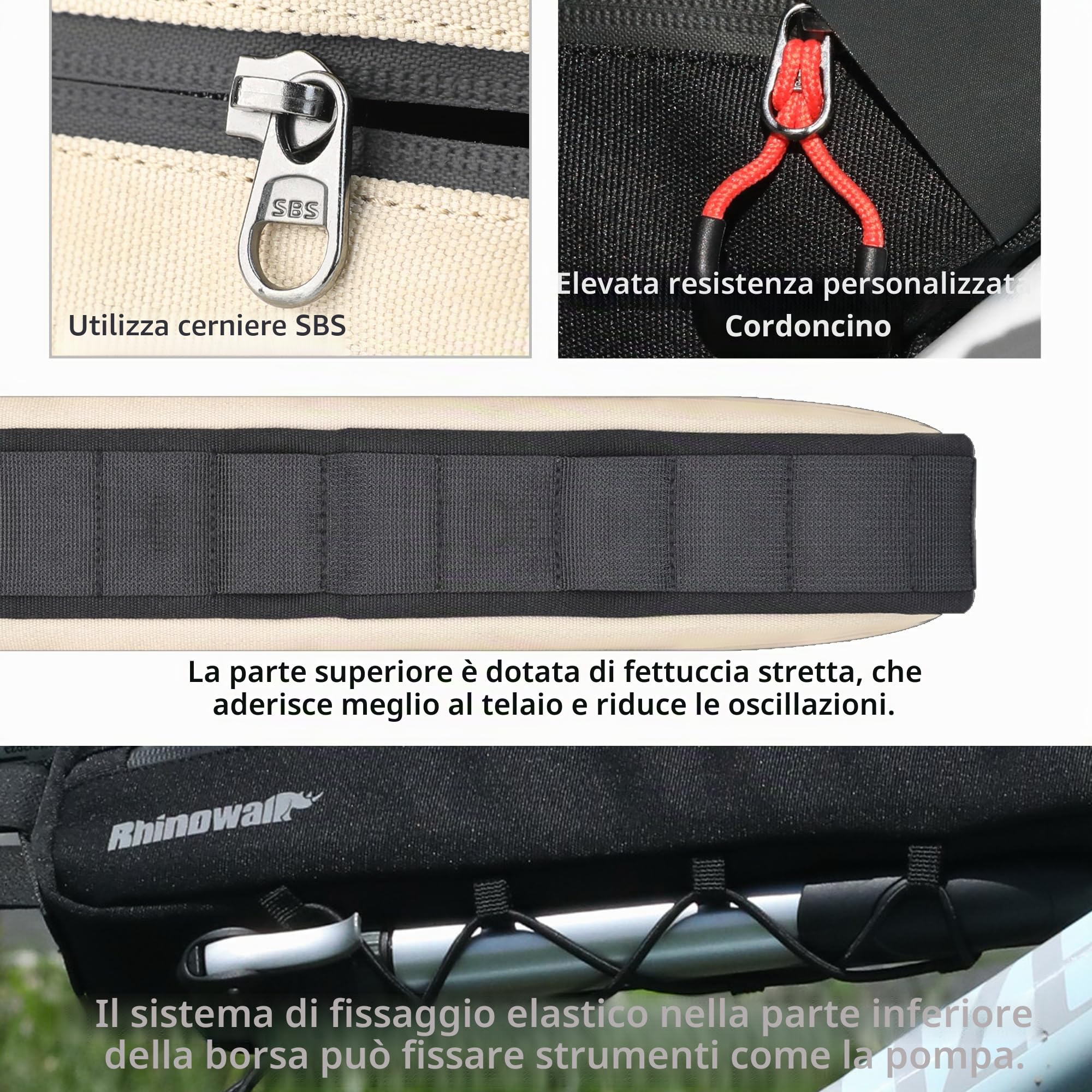 Rhinowalk Borsa per telaio per bicicletta, 2,1/2,7 l, borsa per tubi superiori, borsa triangolare, borsa per manubrio, borsa per bici da strada, incisione e bici