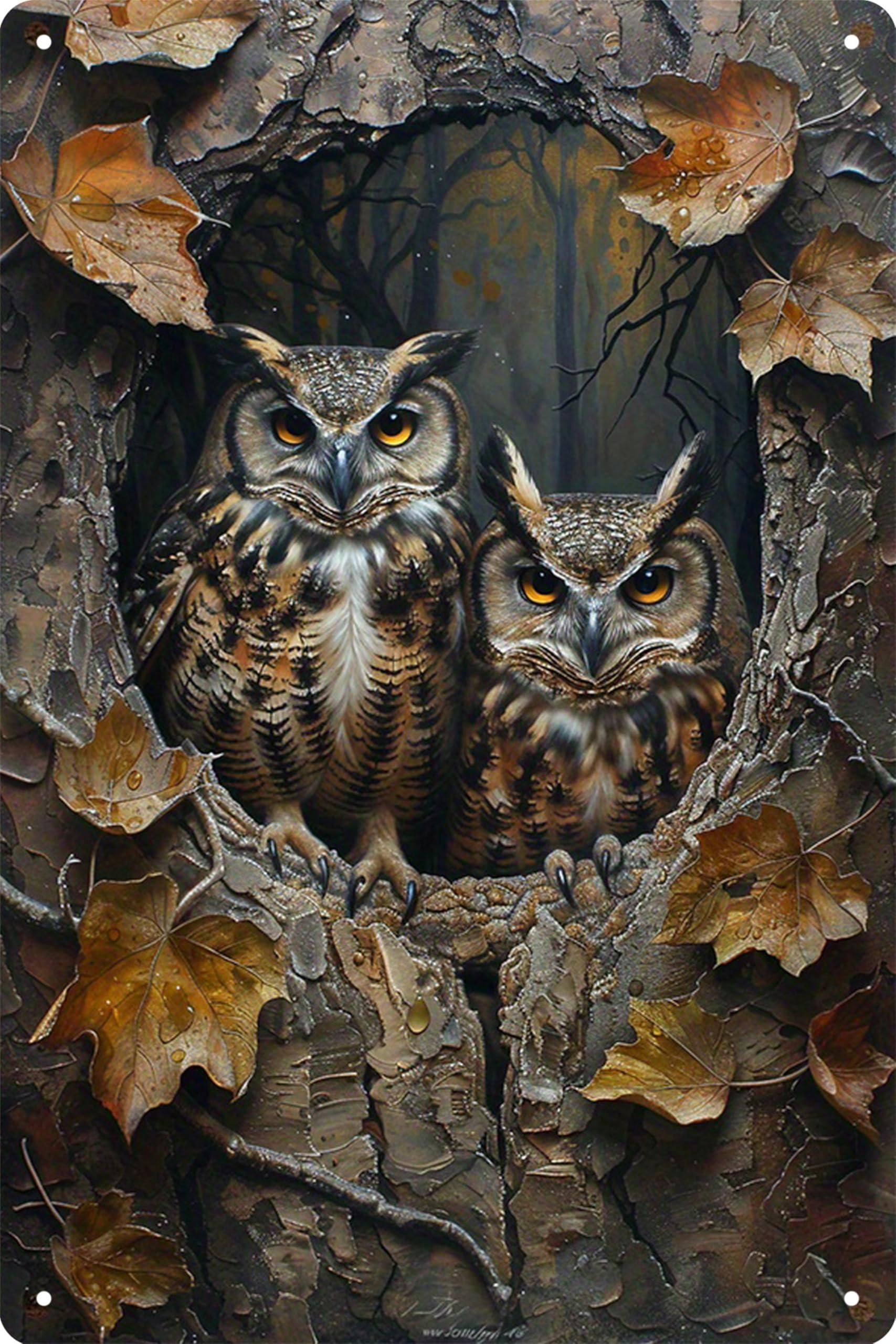 Formeyart Owl Retro Bird Tin Sign,Featuring Seasonal Birds Metal Sign,Suitable For Chinese-Style Wall Decor,Metal Poster For Cafe,Office,Classroom,Studies,Living Room,And Restaurant,8X12 Inches (Owl)