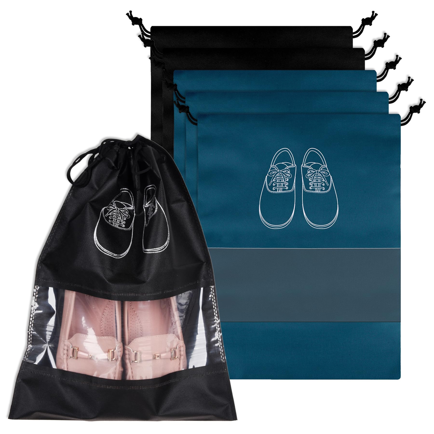 Pack of 6 Shoe Bags | Shoe Bags for Travel | Non-Woven Shoe Storage Bags | Storage Organizers Set | Shoe Cover with Transparent Window | Shoe Dori Cover | Navy Blue & Black-image-48