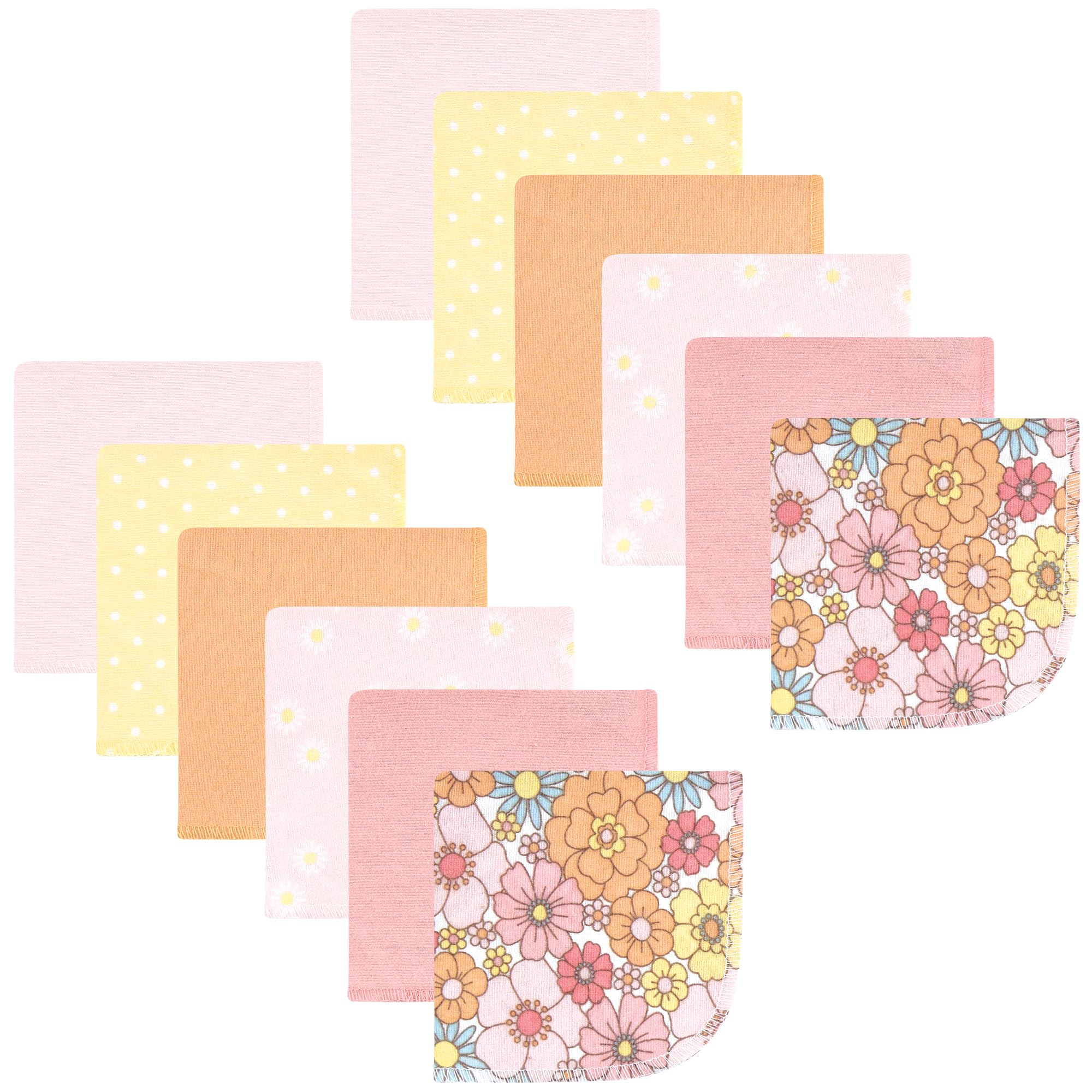 Hudson Baby Unisex Baby Flannel Cotton Poly Washcloths, Peace Love Flowers 12 Pack, One Size