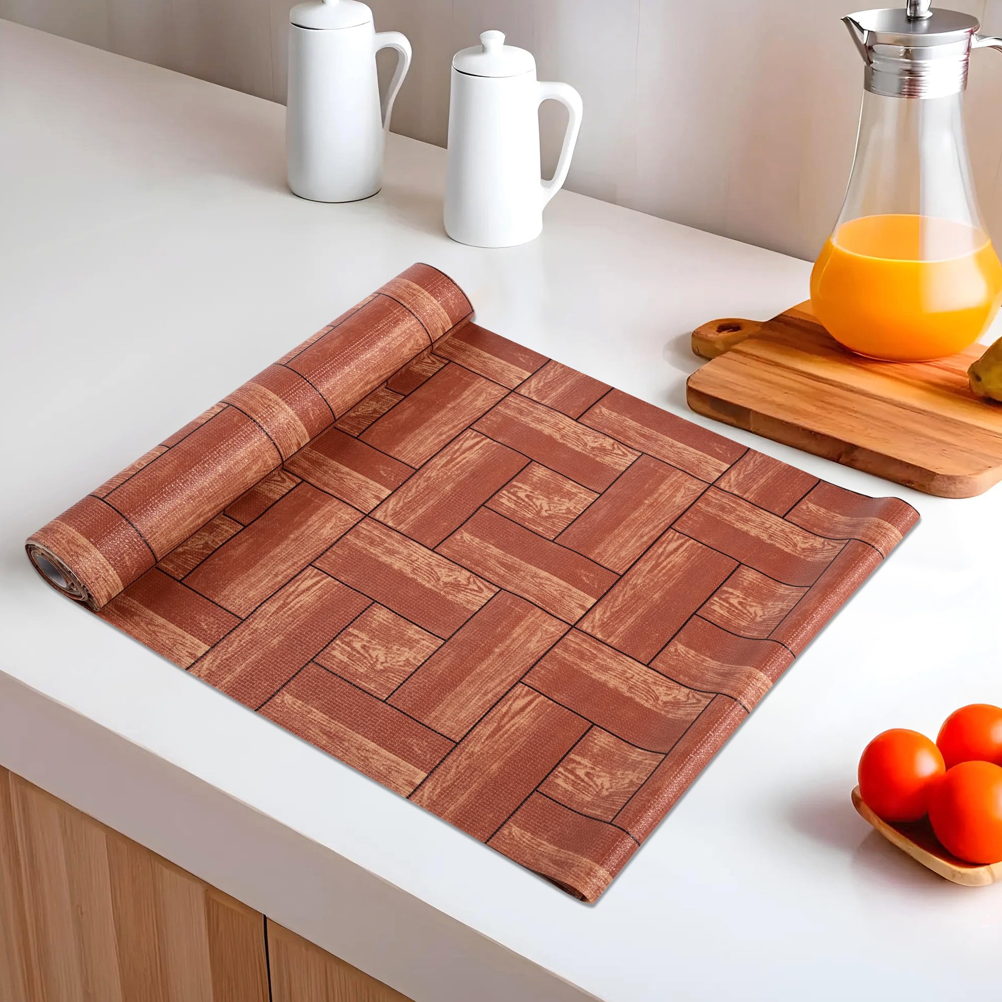 Heart Home 5 Meters Waterproof & Durable Kitchen Mats for Shelf Liner Roll | Wipeable Fridge Sheets for Shelves Cabinet Drawer | Brick print - Brown with Black Borders