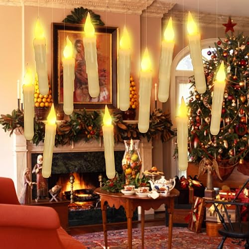 Miniatura 10 de Velas LED flotantes con control remoto de varita, paquete de 12 velas mágicas colgantes sin llama, luz blanca cálida parpadeante, velas de ventana