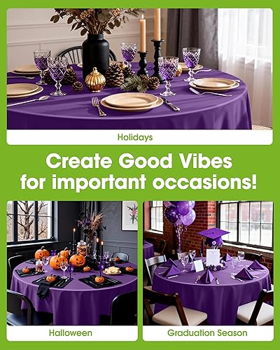 Miniatura 4 de Pureegg Paquete de 10 manteles de plástico desechables, manteles redondos de 84 pulgadas, decoraciones de fiesta de Halloween, decoración de verano