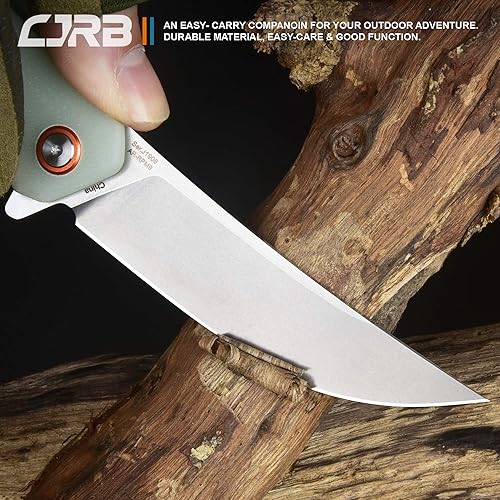 Miniatura 4 de CJRB Cuchillo de bolsillo plegable pequeño con hoja de acero en polvo Stonewash AR-RPM9 y mango G10 cuchillo táctico para hombres y mujeres, EDC al