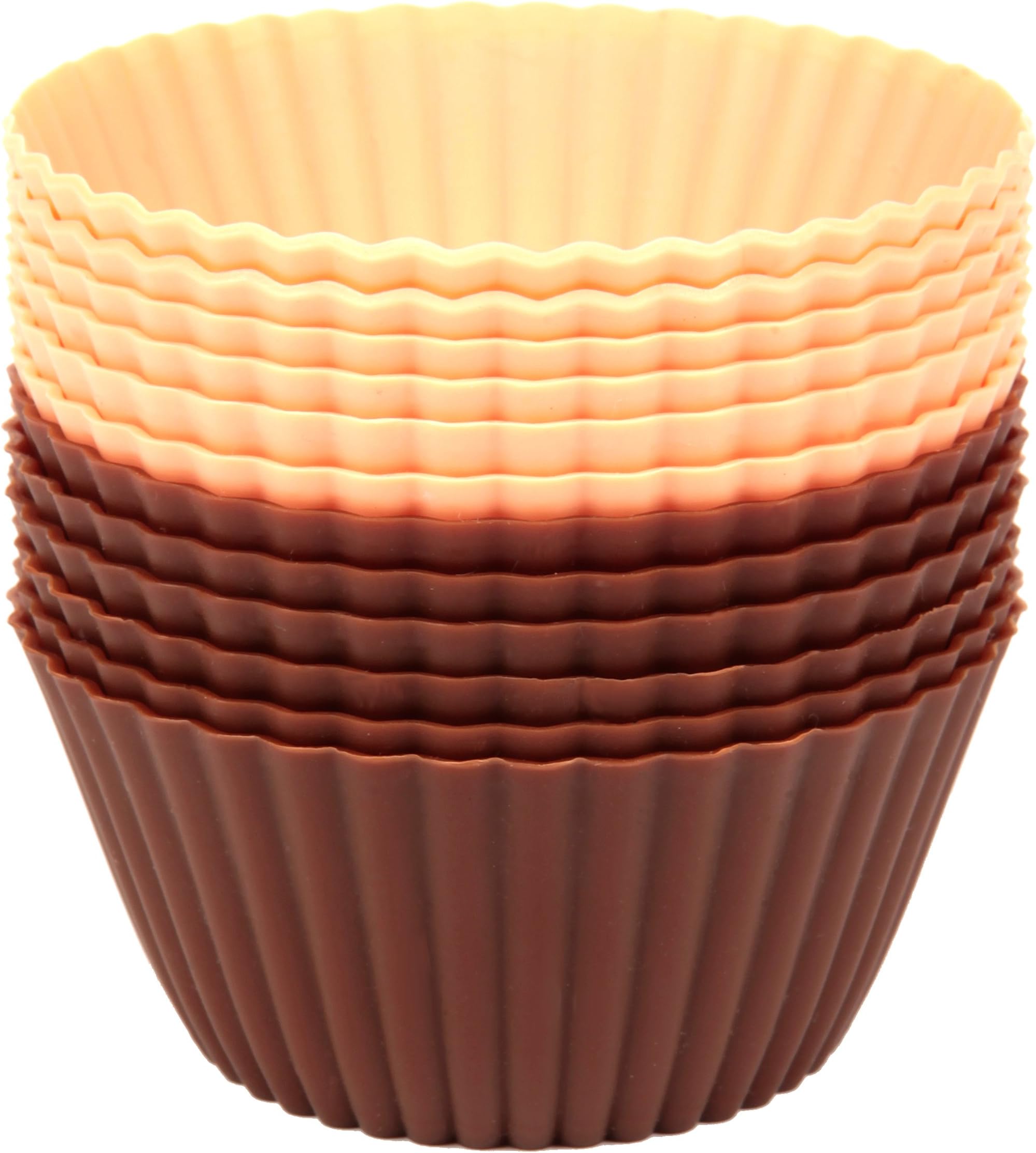 Precision Kitchenware - 12 Pack of Premium Silicone Baking Cups - Brown/Pink - Lifetime Guarantee