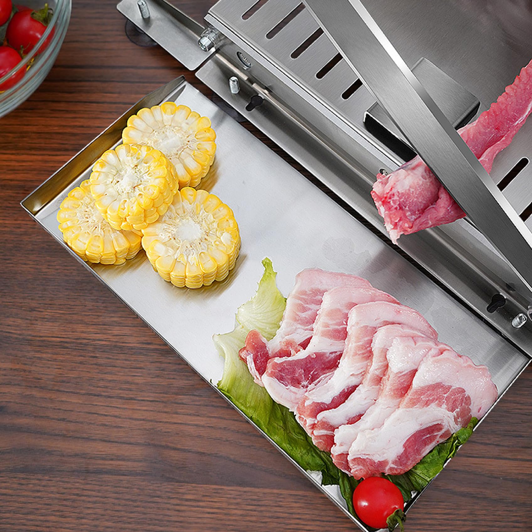 Cortador de Huesos, cortadora de Carne Manual de Acero Inoxidable con Escala y Bandeja de Alimentos, Cortador de Carne Que Salva el Parto con Mango sin Deslizamiento y Taza de succión.