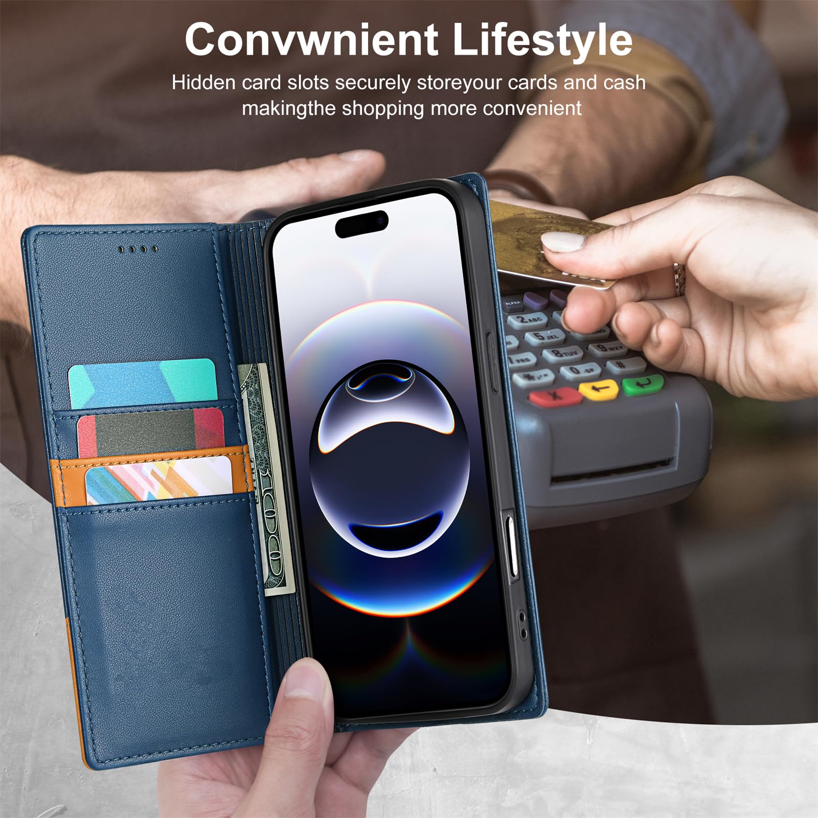 Funda Tipo Cartera magnética de Cuero con Tapa y Compartimento para Tarjetas para iPhone 17 Pro (para iPhone 17 Pro/marrón)