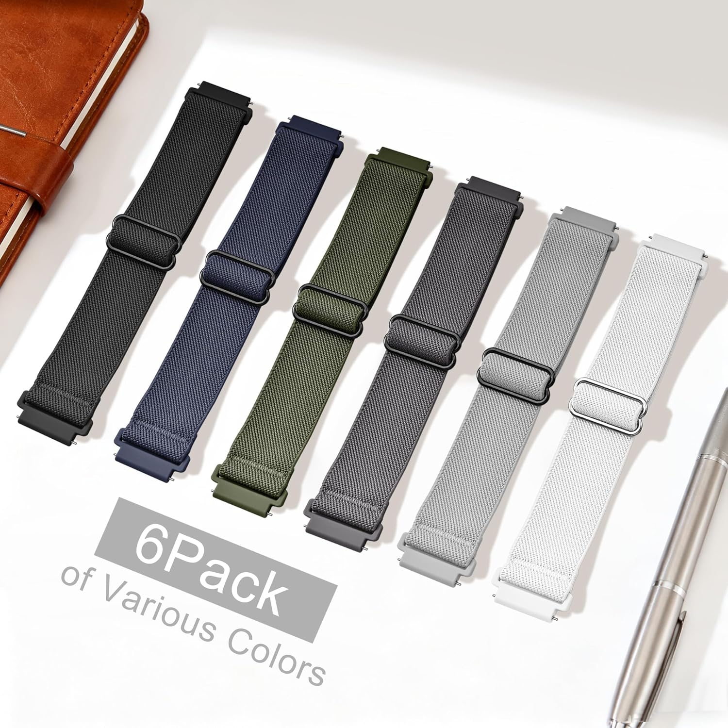 20mm Stretchy Nylon Band Compatible with Garmin Vivoactive 6 Watch Band/5/3/3 Music,6 Pack Soft Breathable Adjustable Sport Strap for Venu Sq/Venu 2 Plus/Forerunner 55/165/245/645/570-42mm - Image 2