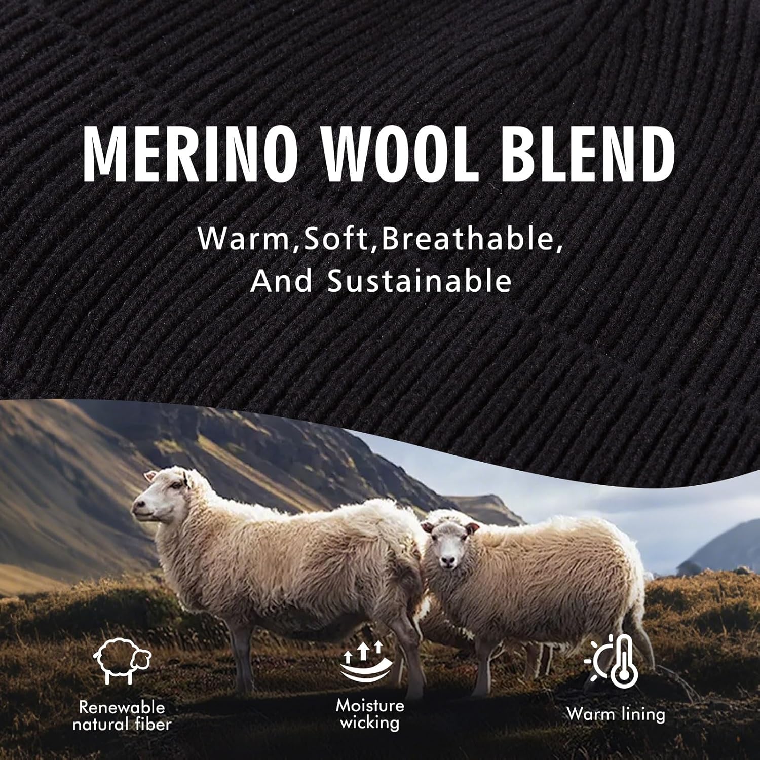 TOP-EX DryKnit™ Waterproof Fleece Lined XL XXL Ear Flap 50% Merino Wool Cold Weather Ski Running Beanies - Image 4