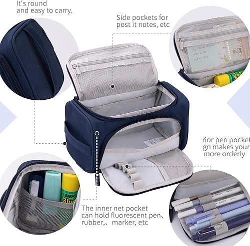 Vista 27 de HVOMO Estuche de gran capacidad para lápices, bolsa de almacenamiento de gran tamaño, estuche para rotuladores, estuche de viaje, bolsa de Verde