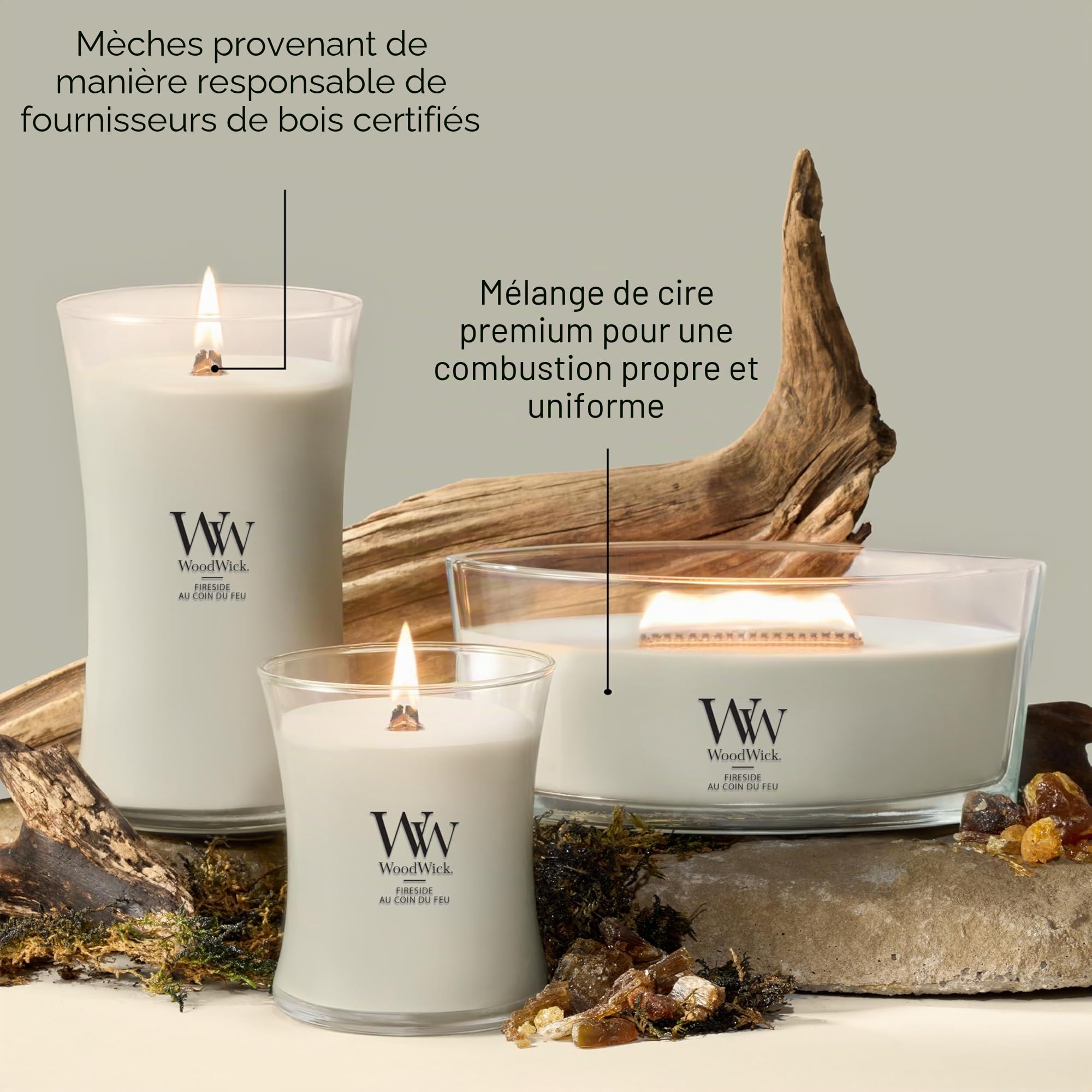 WoodWick | Grande bougie | Fireside | Excellent cadeau pour les femmes