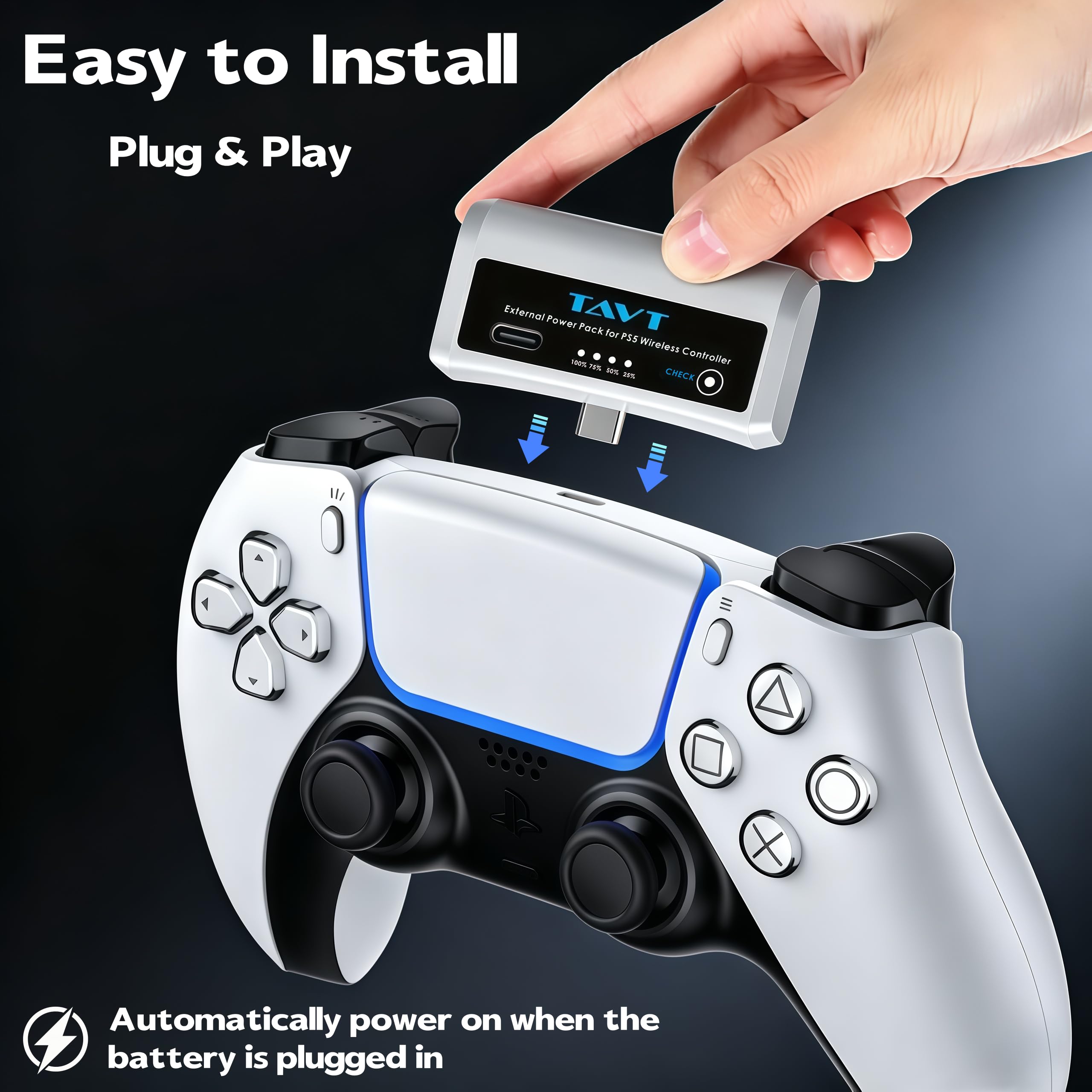 2 batterie esterne per controller Sony PlayStation 5, PS5 Dualsense/Dualsense Edge, con indicatore LED e cavo di ricarica USB-C