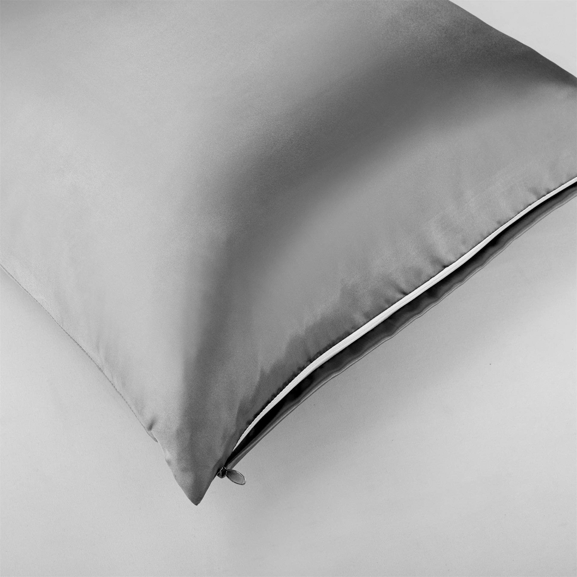 Silky Luxury Satin Pillow Case for Hair & Facial Skin to prevent wrinkles Hidden Zipper (Grey, Standard(50x75cm) 2 Pk) - Image 3