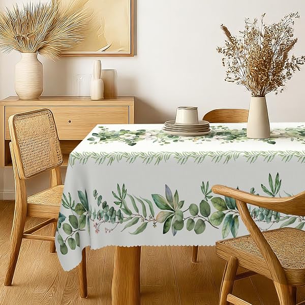 Tischdecke Rechteckig Wetterfest Abwaschbar - Polyester Eukalyptus Floral Muster - Outdoor Tischdecke für Garten Küche Esszimmer Balkon - für 4-6 Personen - Wasserdicht & Langanhaltend - 140x200 cm - 3