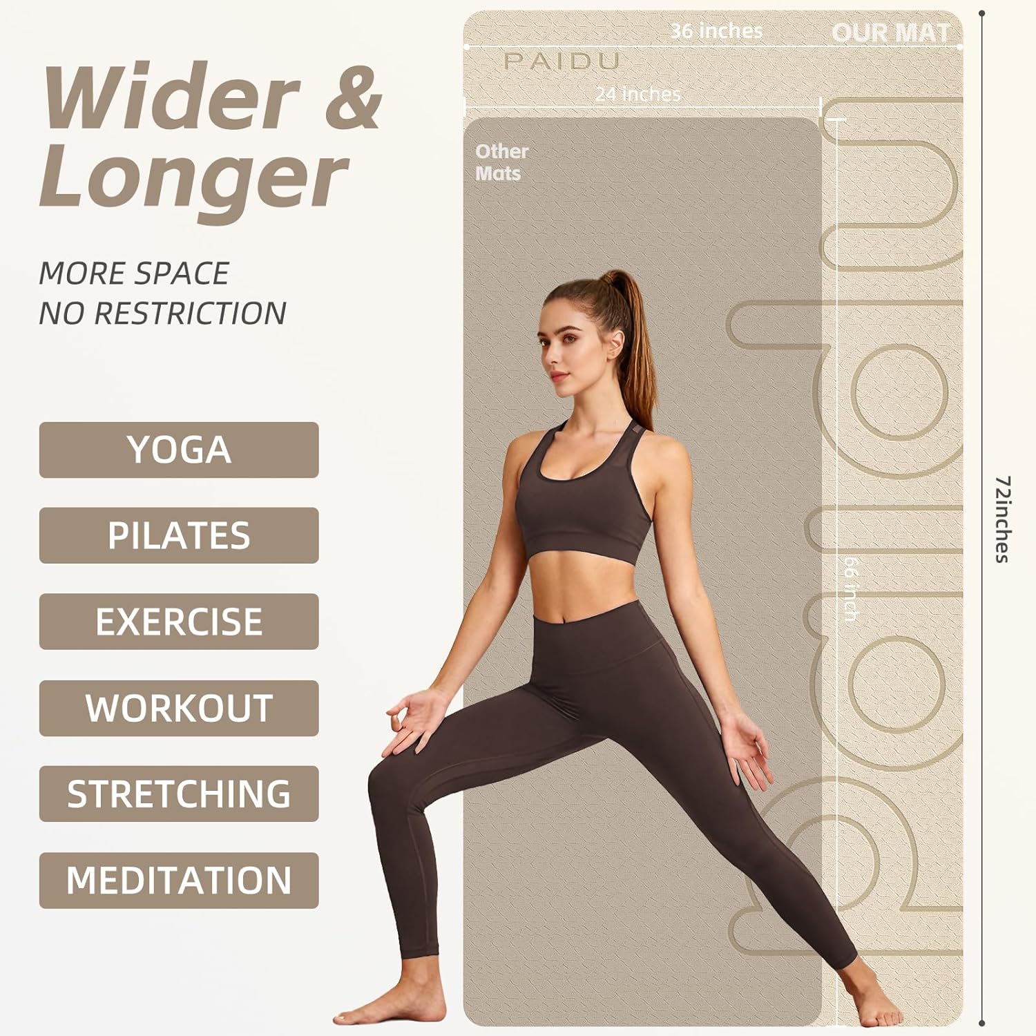 Large Yoga Mat, 72" x 36" x 2/5"(10MM) Thick Non-Slip Exercise Mat, SGS-Certified POE Material, Ideal for Home Gym, Yoga, Pilates, Fitness Workouts & Floor Mat - Image 2