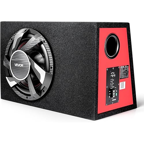 VEVOR Subwoofer Bass Package, 12 in, 245W RMS, Complete Car Audio Subwoofer and Amp Package, with Loaded Enclosure, Built-in Amplifier, and Wiring Kit, Slim Trapezoid, Compact for Car Audio Systems
