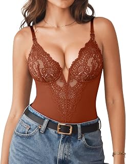 Popilush Shapewear Bodysuits for Women Lace Corset Tops Tummy Control V Neck Sleeveless Body Suit Thongs