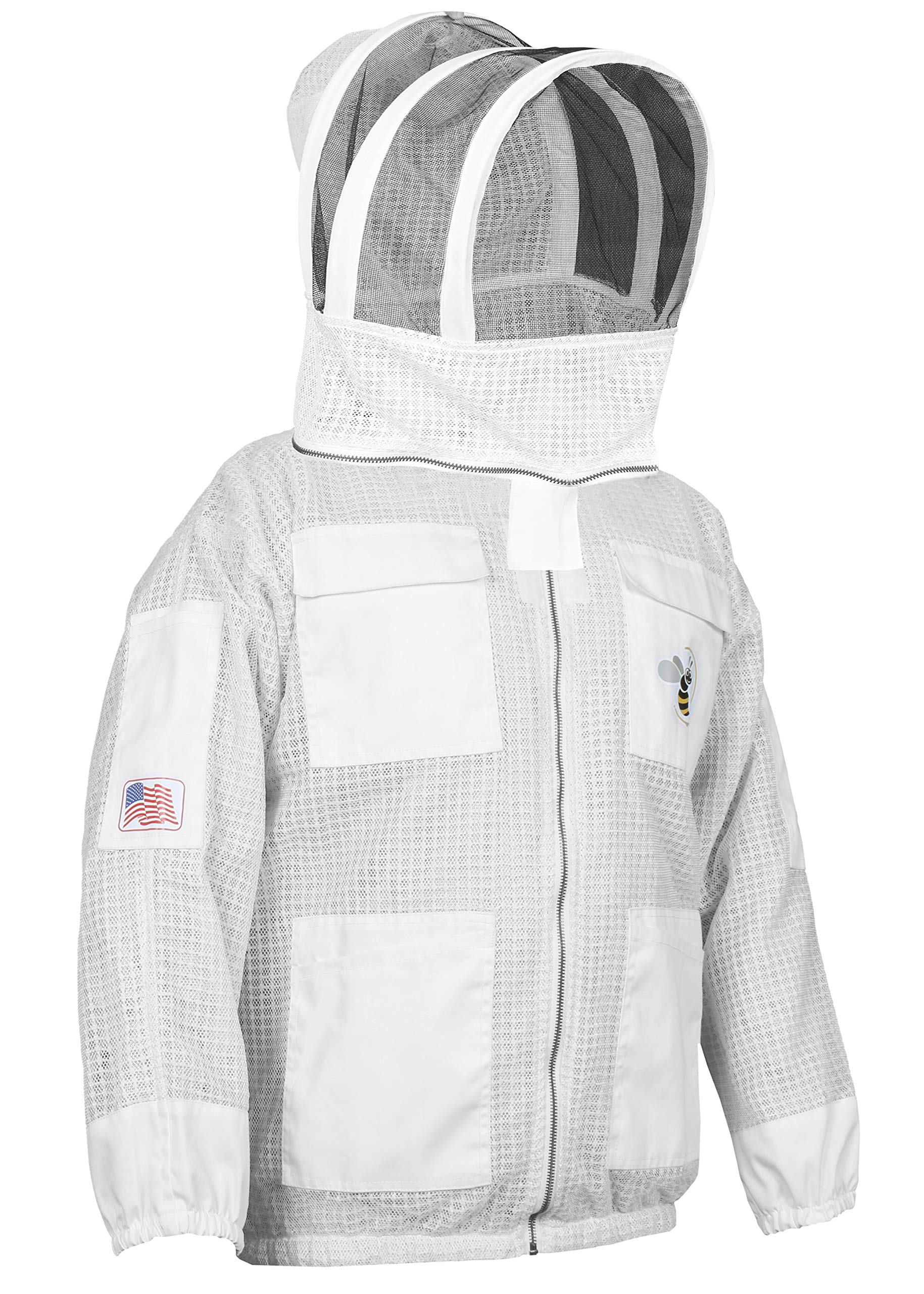 Revolution Enterprises 3 Layer Ultra Ventilated Mesh & Twill Cotton Bee Beekeeper Beekeeping Jacket Fencing Veil (3XL) White