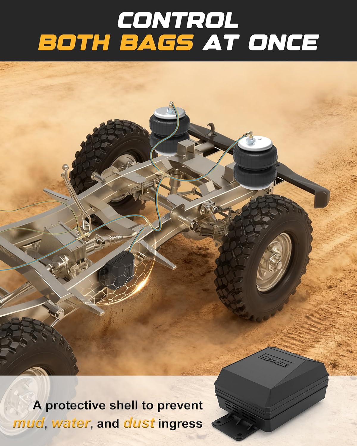 RETRUE Onboard Air Compressor System for Truck Airbag Suspension with Wireless Remote - Universal Air Bag Compressor kit for F150, F250, F350, Chevrolet Silverado, GMC Sierra and More Air bags Kit