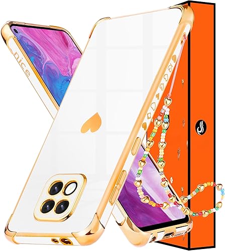 Shorogyt (3 en 1) Funda de corazón para Motorola Moto G Power 2021 de 6.6 pulgadas para mujer, diseño de corazones de amor para niñas, color oro