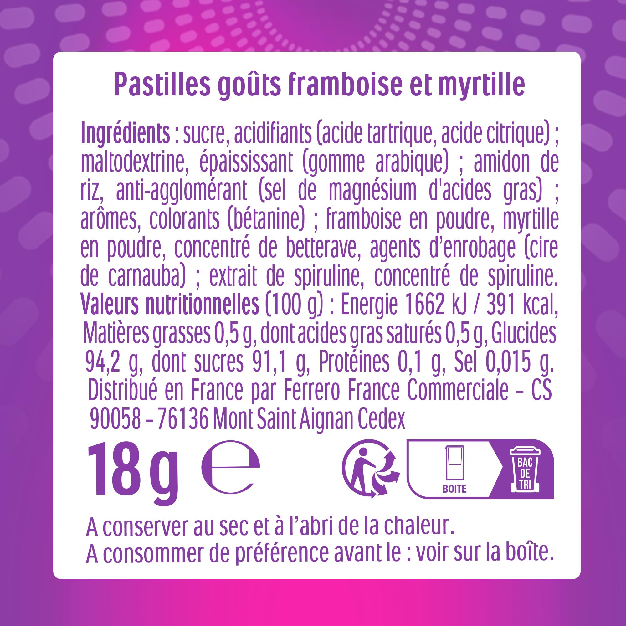 TicTac Goûts Framboise et Myrtille - Bonbons sucrés aux fruits - Format de Poche - 24 boites x 18g