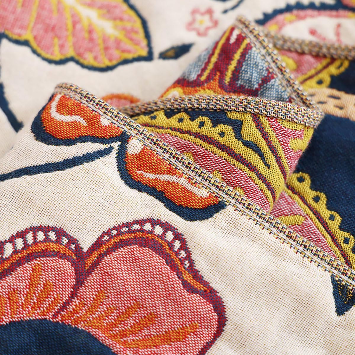 Boho Throw Blanket Colorful Floral Decor 100% Cotton 4-Layer Gauze Muslin Blanket Soft Cozy Breathable Bed Blanket for Sofa Bed Coverlet Both Sides (Boho Floral, 80 x 90 in)