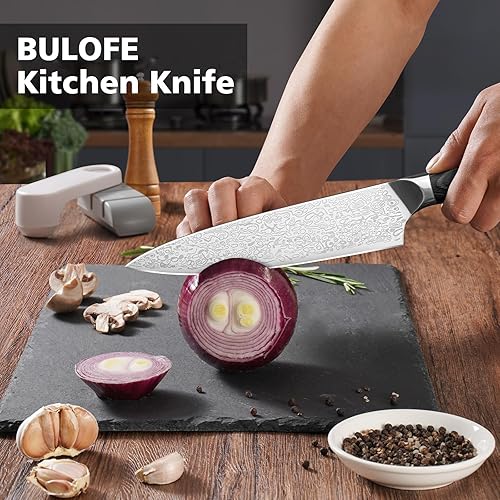 Miniatura 2 de Cuchillo de chef de 8 pulgadas, cuchillo de cocina con afilador y protector de dedos, juego de cuchillos de chef afilados de acero profesional con