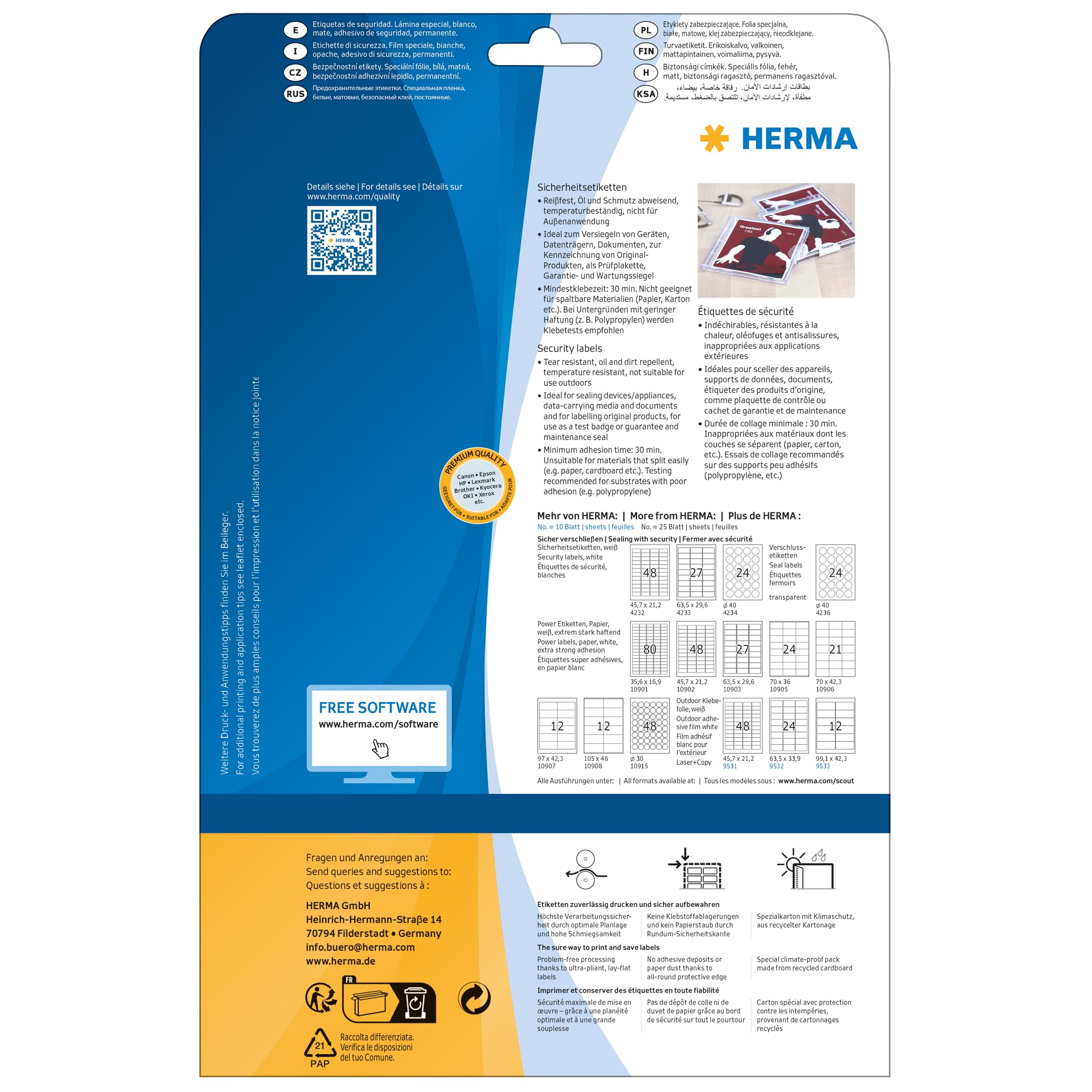 HERMA 4234 Sicherheitsetiketten gegen Manipulation rund, 25 Blatt, Ø 40 mm, 24 pro A4 Bogen, 600 Stück, selbstklebend, bedruckbar, matt, blanko Klebeetiketten Aufkleber aus Spezialfolie, weiß