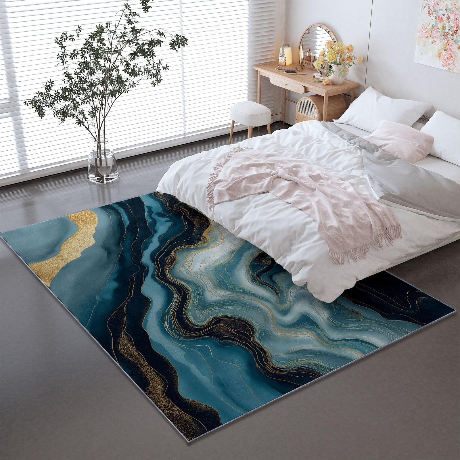 Tapis de salon bleu 120 x 180 cm à poils courts motif abstrait moderne