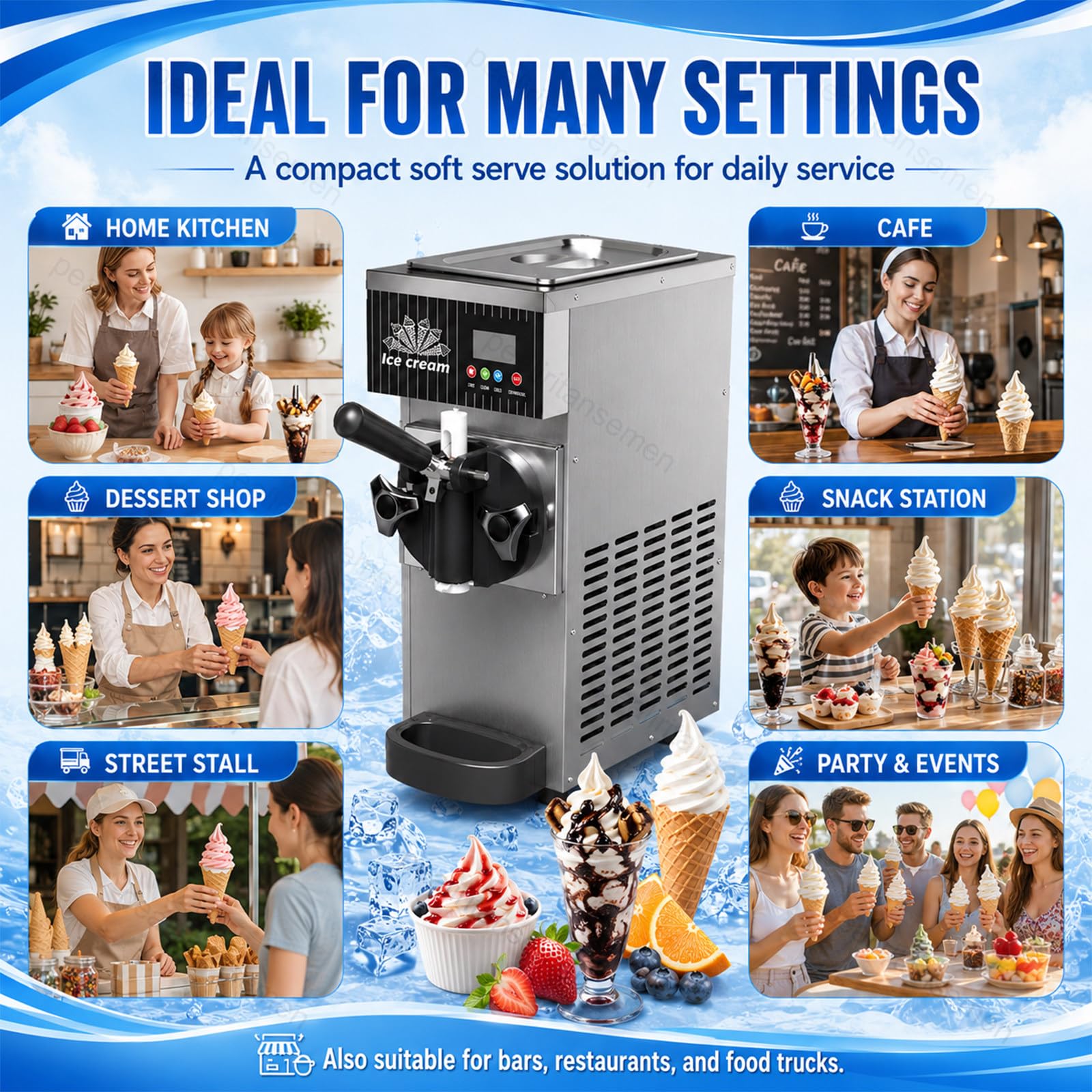 Macchina per Gelato Soft 450W, Gelatiera da Banco con Display LCD, Pre-Raffreddamento, Pulizia Automatica, Vasca 2,5L, Macchina Gelato Monogusto per Bar e Gelateria StainlessSteel