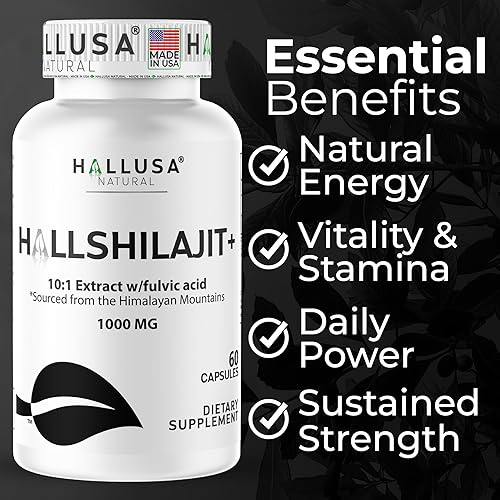 Miniatura 7 de Hallusa HallShilajit - Shilajit del Himalaya 1000 mg, Shilajit para hombres y mujeres, extracto de ácido fúlvico, apoyo energético, 60 cápsulas