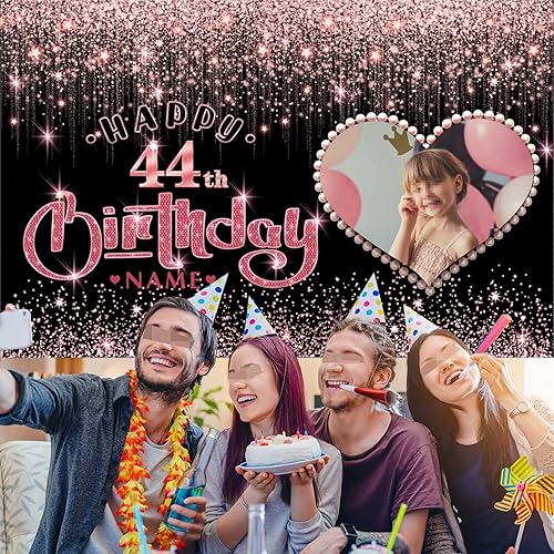 Vista 56 de Cartel personalizable de decoración de feliz cumpleaños número 49 de oro rosa – Personalización de gran tamaño fondo de fotos – Admite fotos