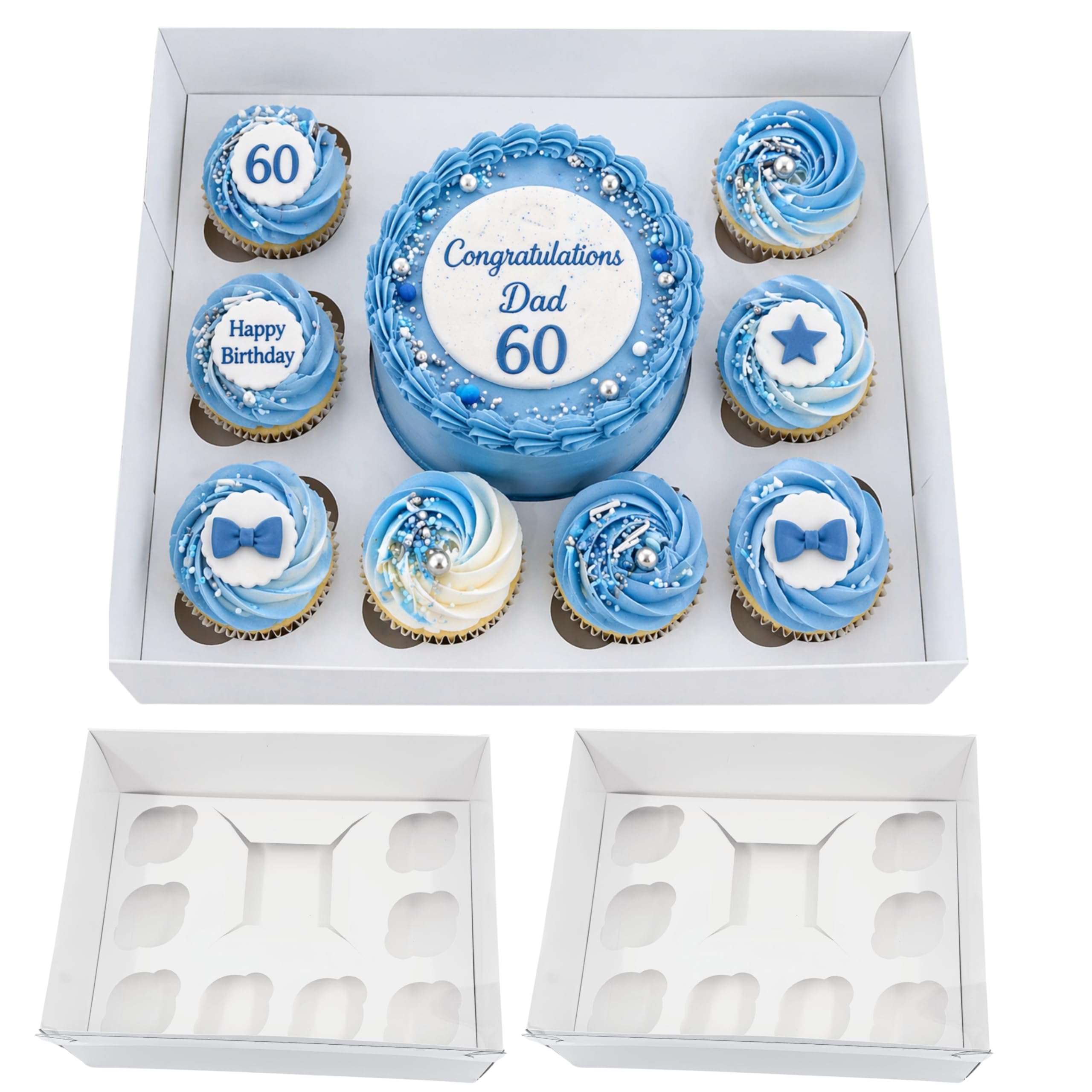 FAVES' CRAFT N MORE 9 Hole Bento Cake Box for 8 Cupcakes and 1 Cake, Clear Lid Gift Box, Birthday Theme (10)