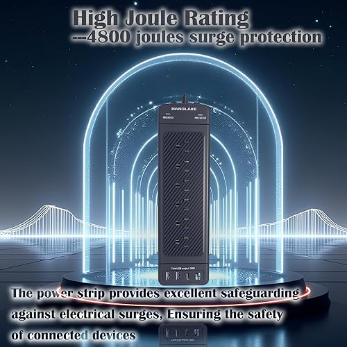 Miniatura 5 de Regleta de enchufes con protector de sobretensiones/Cable de extensión resistente de 10 pies con múltiples tomas/Protección de alto voltaje (4800