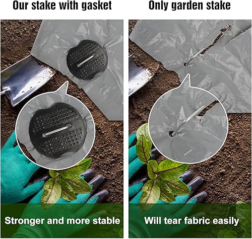 Miniatura 4 de CEWOR Juego de grapas de paisaje, 50 estacas de calibre 11 de 6 pulgadas y 50 juntas, estacas de jardín galvanizadas y pines SOD, estacas de césped